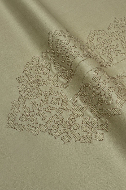Picture of Fabrich - Men's Unstitch Cross Stitch Embroidered Neckline Kameez Shalwar - Ecru - Available at Raja Sahib