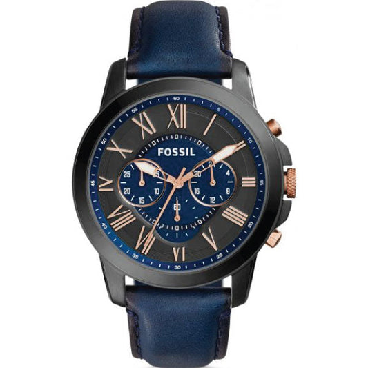 Picture of Fossil Grant Blue Leather Strap Black Dial Chronograph Quartz Watch for Gents - FS5061 - Available at Raja Sahib