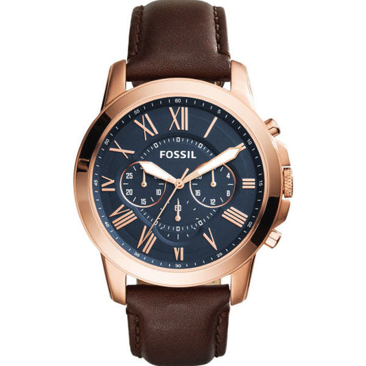 Picture of Fossil Grant Brown Leather Strap Blue Dial Chronograph Quartz Watch for Gents - FS5068 - Available at Raja Sahib