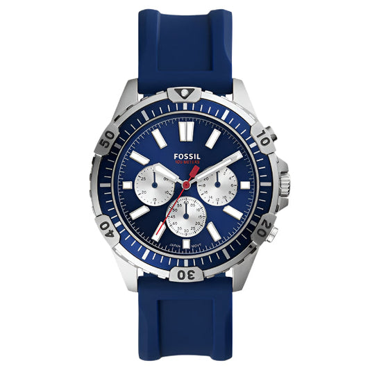 Picture of Fossil Garrett Blue Leather Strap Blue Dial Chronograph Quartz Watch for Gents - FS5709 - Available at Raja Sahib