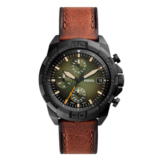 Picture of Fossil Bronson Brown Leather Strap Green Dial Chronograph Quartz Watch for Gents - FS5856 - Available at Raja Sahib
