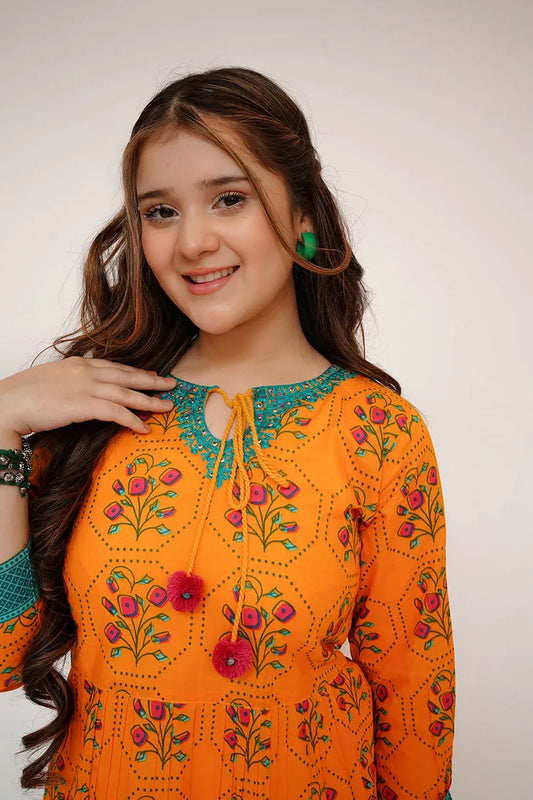 Picture of Senorita - Girls Eid Dress - Yellow & Multicolor - Casual Maxi - GAA-03477 - Available at Raja Sahib