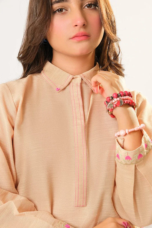 Picture of Girls winter clothes | Fawn | Casual 2 Piece Suit | Cotton Khaddar Dyed | GAC-03180 - Available at Raja Sahib