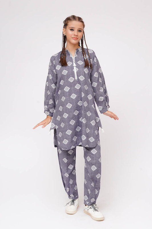 Senorita - Grey & White - Casual 2 Piece Suit - GAC-03575