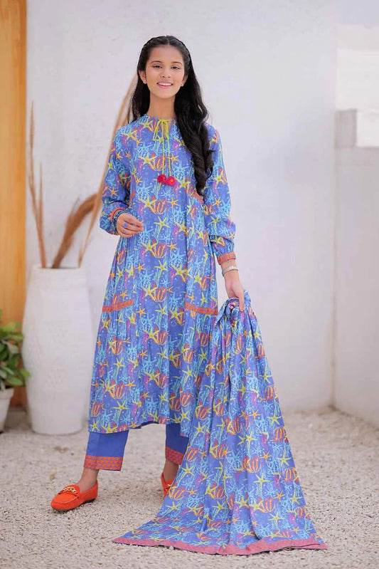 Picture of GAD-02477 | Blue & Multicolor | Casual 3 Piece Suit | Marina Fabric Printed - Available at Raja Sahib