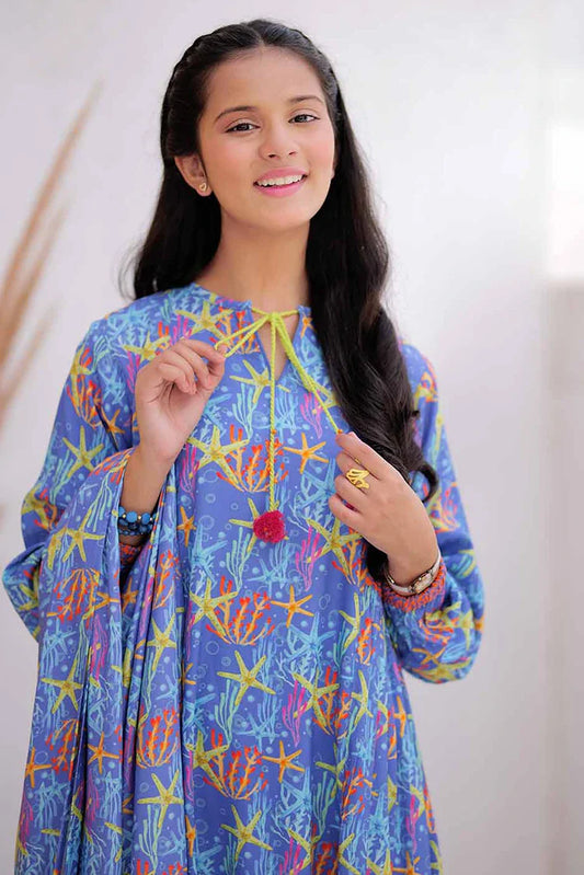 Picture of GAD-02477 | Blue & Multicolor | Casual 3 Piece Suit | Marina Fabric Printed - Available at Raja Sahib