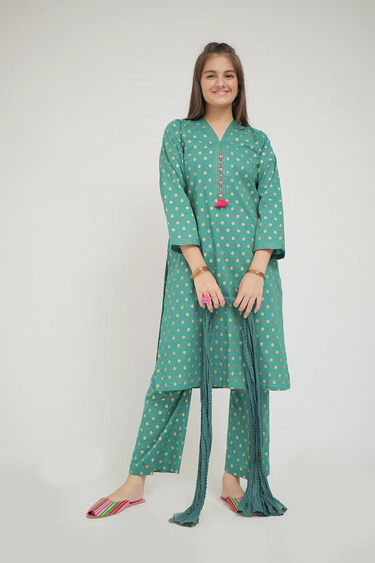 Picture of Senorita - GAD-02652 | Turquoise Green | Casual 3 Piece Suit | Cotton Cambric - Available at Raja Sahib