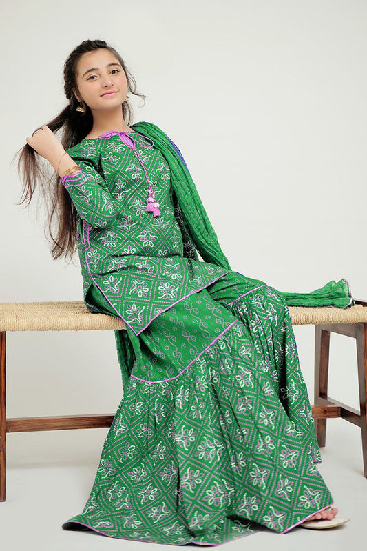 Picture of Senorita - GAD-02655 | Green & Golden | Casual 3 Piece Suit | Cotton Cambric - Available at Raja Sahib