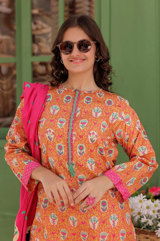 Picture of GAD-03044 | Peach & Multicolor | Casual 3 Piece Suit | Cotton Lawn Printed - Available at Raja Sahib