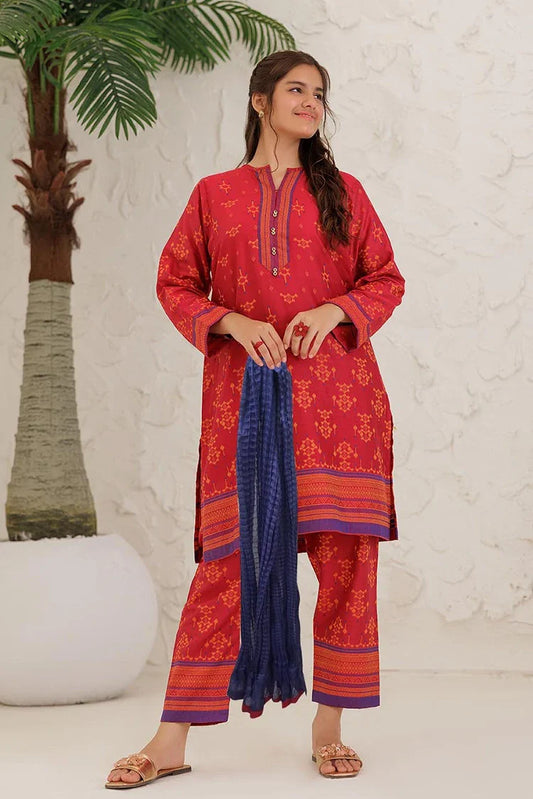 Picture of GAD-03061 | Red & Multicolor | Casual 3 Piece Suit | Cotton Jacquard - Available at Raja Sahib
