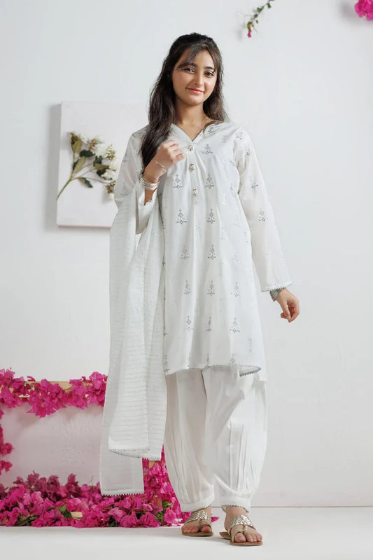 Picture of GAD-03140 | White | Casual 3 Piece Suit | Cotton Lawn Printed - Available at Raja Sahib