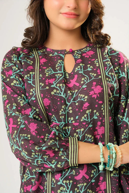 Picture of Girls winter clothes | Grey & Multicolor | Casual 3 Piece Suit | Cotton Khaddar Printed | GAD-03202 - Available at Raja Sahib