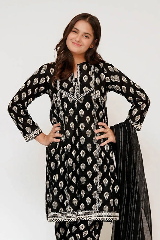 Picture of Senorita - Girls Eid Dress - Black & Fawn - Casual 3 Piece Suit - GAD-03461 - Available at Raja Sahib