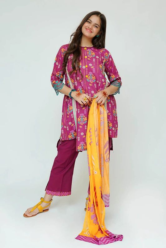 Senorita - Girls Summer Collection - Magenta & Multicolor - Casual 2 Piece Suit - GAD-03528