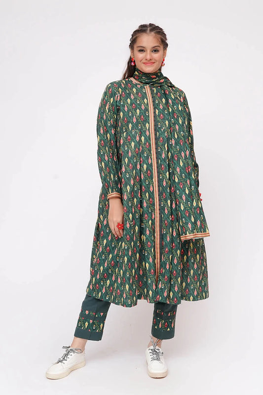 Senorita - Bottle Green & Multicolor - Casual 3 Piece Suit - GAD-03648