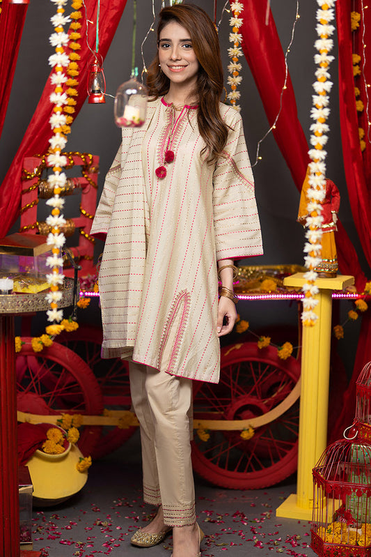 Picture of Senorita - GBD-02342 | Fawn & Pink | Casual Plus 3 Piece Suit | Cotton Dobby - Available at Raja Sahib