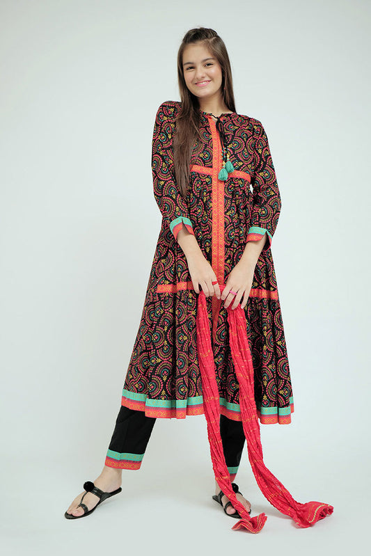 Picture of Senorita - GBD-02648 | Black & Multicolor | Casual Plus 3 Piece Suit | Cotton Lawn Printed - Available at Raja Sahib