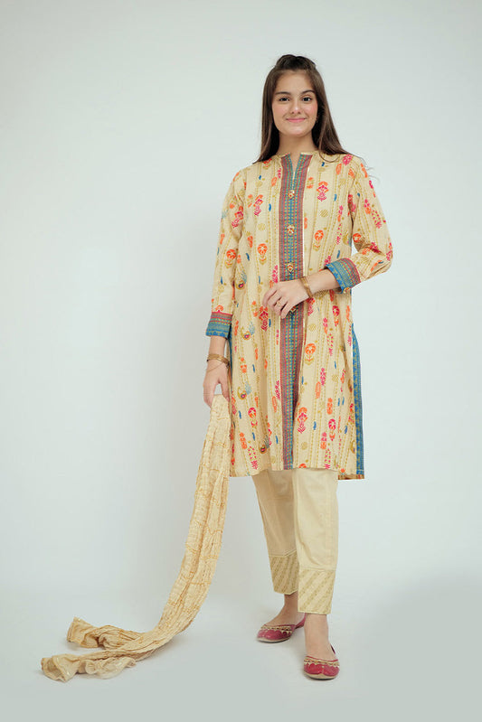 Picture of Senorita - GBD-02669 | Fawn & Multicolor | Casual Plus 3 Piece Suit | Cotton Gold Print Lawn - Available at Raja Sahib