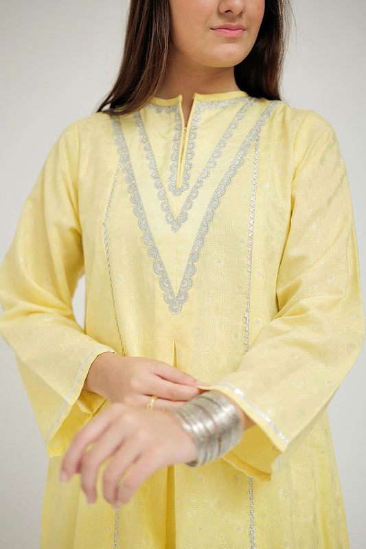 Picture of Senorita - GBD-02703 | Yellow & Silver | Casual Plus 3 Piece Suit | Viscose Jacquard Filament - Available at Raja Sahib