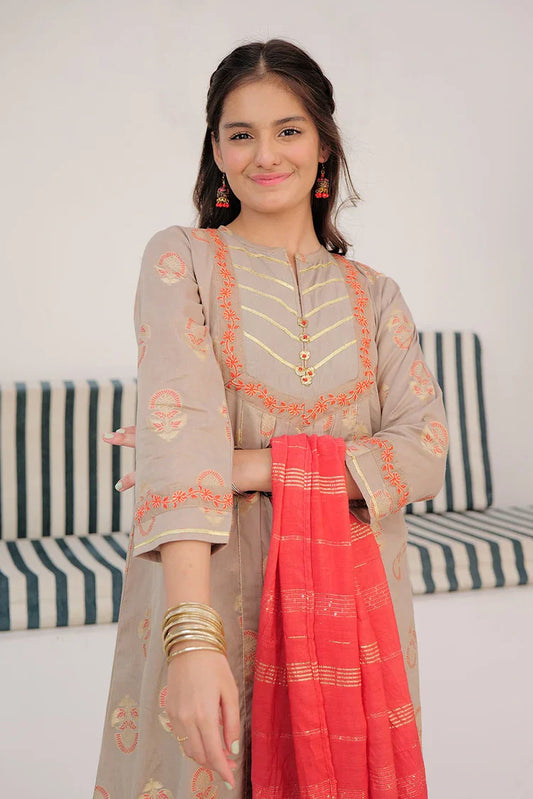 Picture of GBD-02927 | Beige & Multicolor | Casual Plus 3 Piece Suit | Cotton Jacquard - Available at Raja Sahib