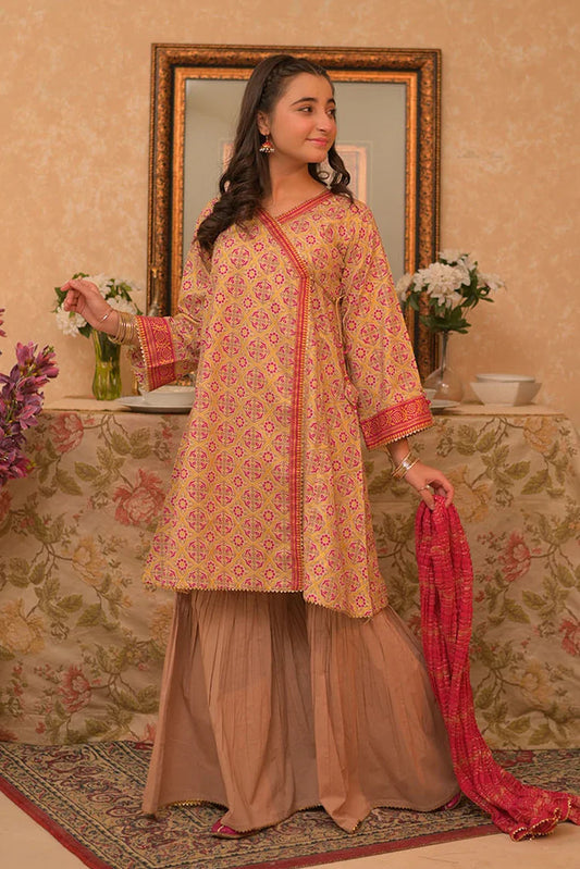 Picture of GBD-02940 | Beige & Multicolor | Casual Plus 3 Piece Suit | Cotton Gold Printed - Available at Raja Sahib