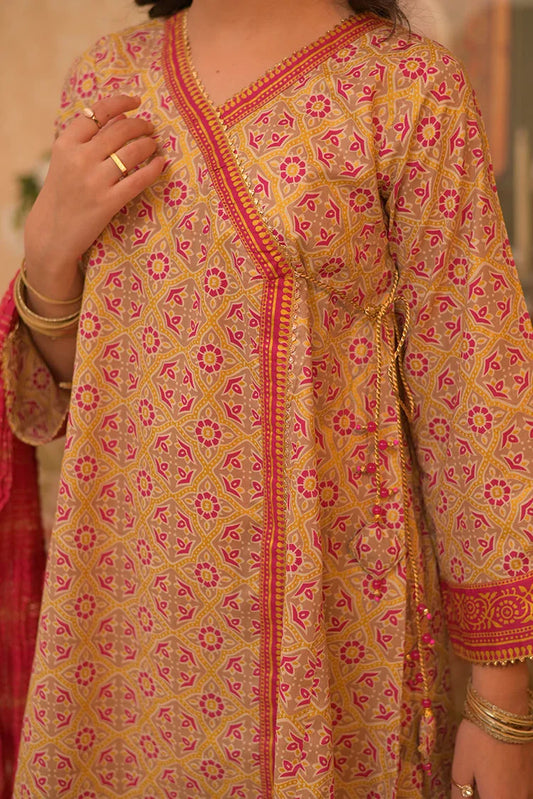 Picture of GBD-02940 | Beige & Multicolor | Casual Plus 3 Piece Suit | Cotton Gold Printed - Available at Raja Sahib
