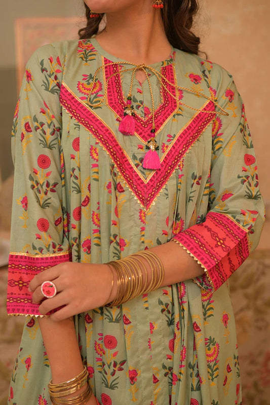 Picture of GBD-02941 | Light Green & Multicolor | Casual Plus 3 Piece Suit | Cotton Gold Printed - Available at Raja Sahib