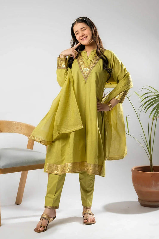 Picture of Senorita - Perot Green & Gold - Casual Plus 3 Piece Suit - Cotton Foil Printed - GBD-03399 - Available at Raja Sahib
