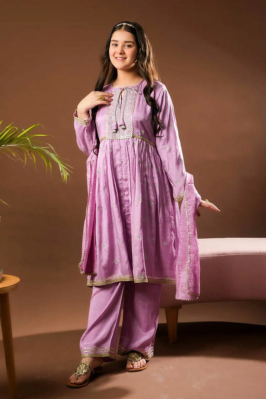 Picture of Senorita - Purple & Gold - Formal 3 Piece Suit - Viscose Raw-Silk - GDD-03152 - Available at Raja Sahib