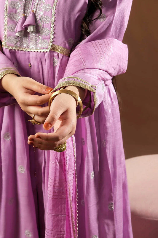 Picture of Senorita - Purple & Gold - Formal 3 Piece Suit - Viscose Raw-Silk - GDD-03152 - Available at Raja Sahib