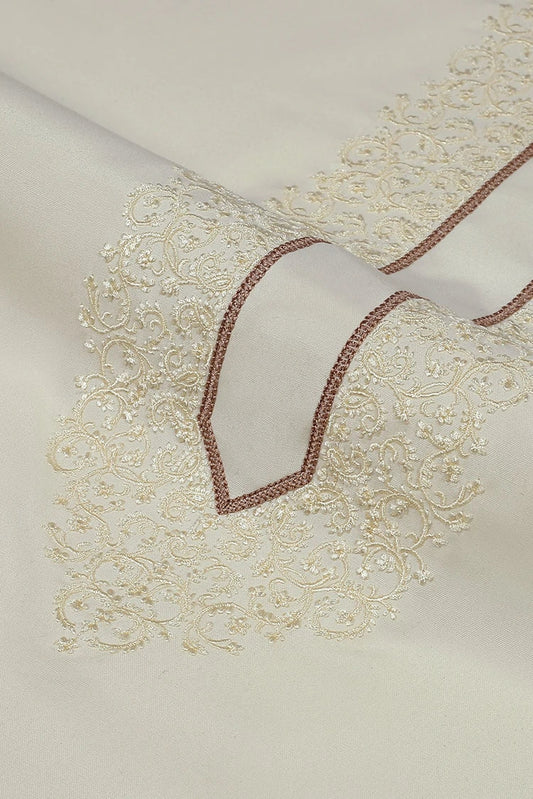 Fabrich - Men's Kashmiri Embroidered Wash & Wear Unstitch Kameez Shalwar - Cream