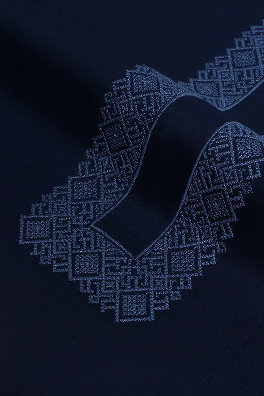 Fabrich - Men's Embroidered Unstitch Kameez Shalwar-Navy