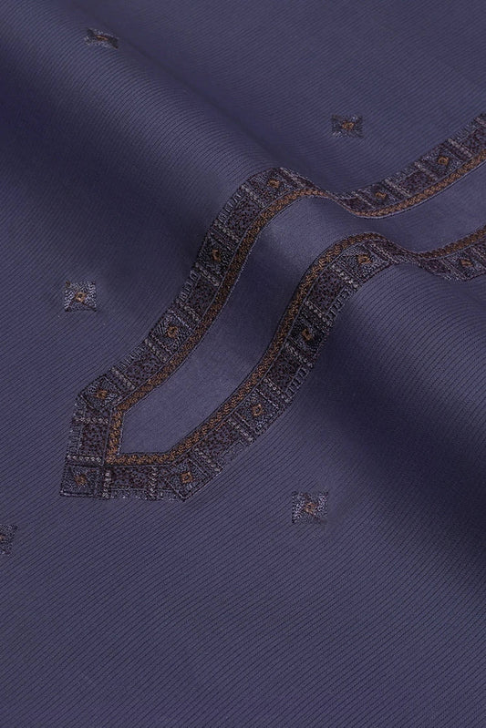 Fabrich - Men's Unstitch Textured Cotton Embroidered Kurta - Ultra Violet