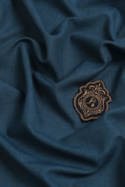 Fabrich - Men's Unstitch Textured Poly Blend Kameez Shalwar - Prussian