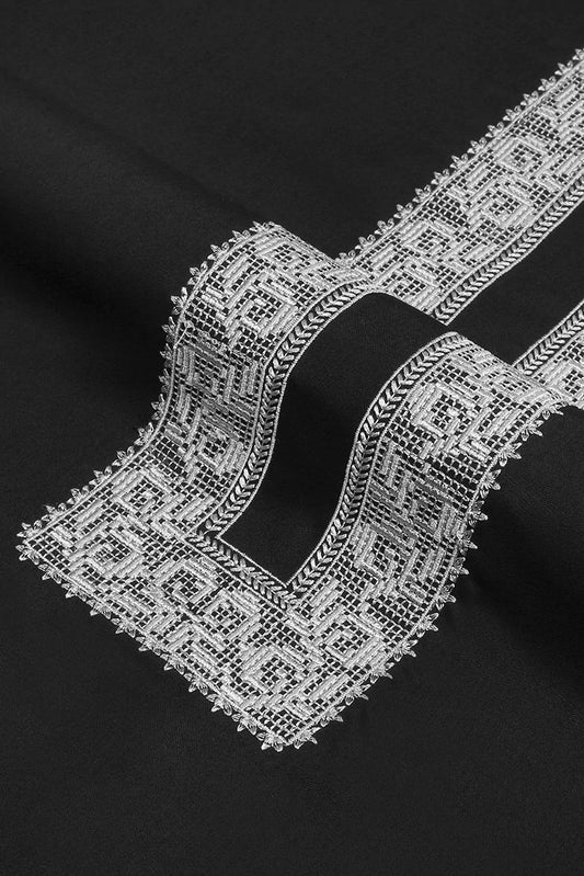 Fabrich - Men's Unstitch Tarkashi Effect Embroidered Neckline - Black