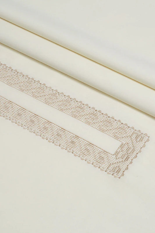 Fabrich - Men's Unstitch Tarkashi Effect Embroidered Neckline - Cream