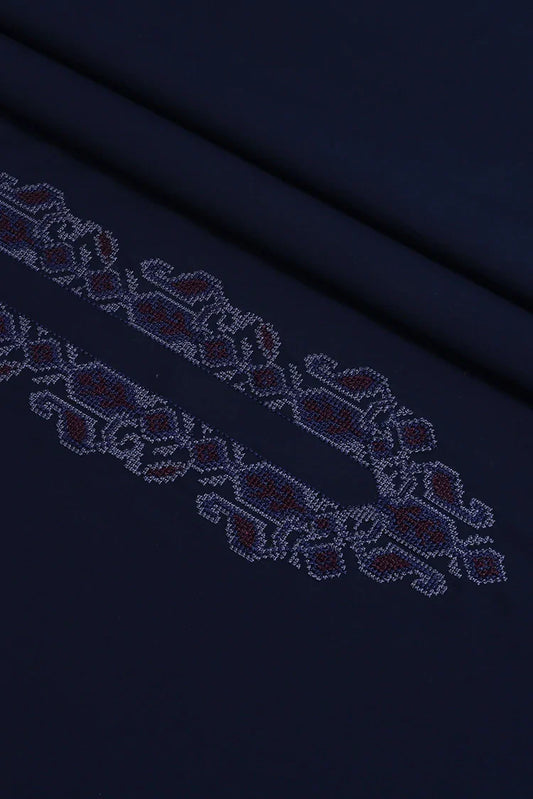 Fabrich - Men's Cross Stitch Embroidered Wash 'N Wear - Navy