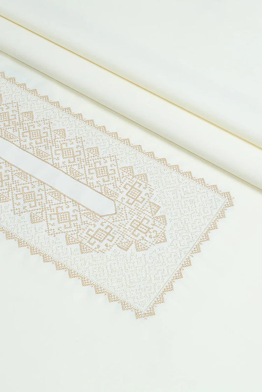 Fabrich - Men's Unstitch Cross-Stitch Embroidered Neckline Kameez Shalwar - Cream