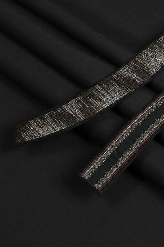 Picture of Fabrich - Men's Unstitch 5-Colors Ikat Effect Embroidered Bann/Placket - Black - Available at Raja Sahib