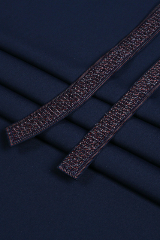 Fabrich - Men's Unstitch 5-Colors Cross-Stitch Embroidered Bann/Placket - Navy