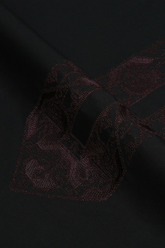 Fabrich - Men's Unstitch Cross-Print Stitch Effect Embroidered Neckline - Black