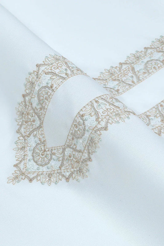 Picture of Fabrich - Men's Unstitch Cotton Embroidered Kameez Shalwar - Off White - Available at Raja Sahib