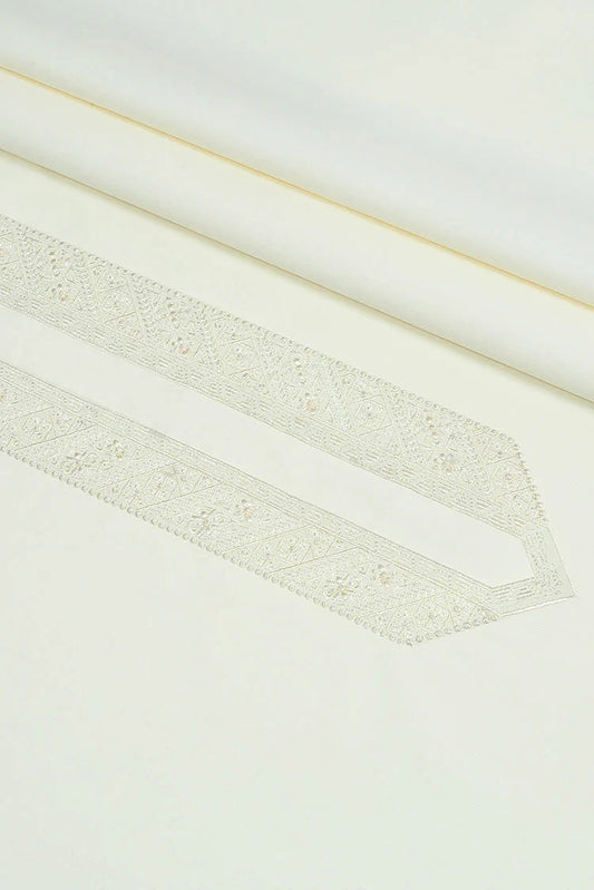 Picture of Fabrich - Men's Unstitch Self Thread Run-Stitch Embroidered Kameez Shalwar - Cream - Available at Raja Sahib