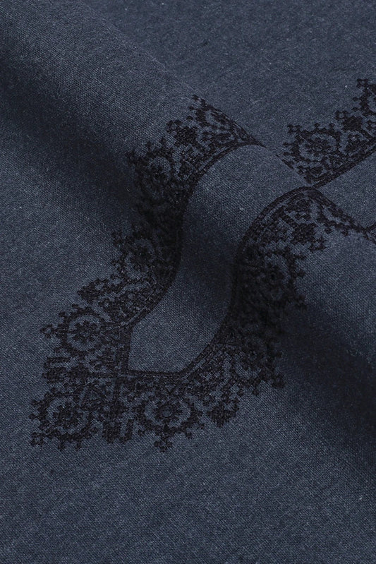 Picture of Fabrich - Men's Unstitch Embroidered Khaddar Cutwork - Charcoal - Available at Raja Sahib