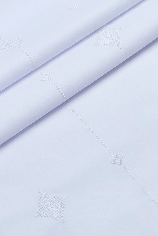 Fabrich - Men's Unstitch Allover Cotton-Thread Embroidered Kameez Shalwar - White