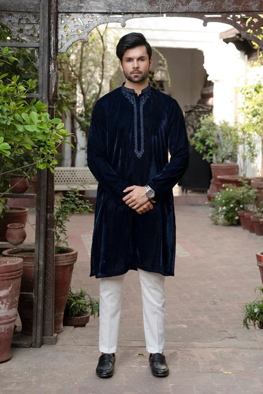 Fabrich - Mens Embroidered Kurta Shalwar - Navy