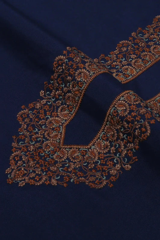 Fabrich - Men's Kashmiri Embroidered Wash 'N Wear Fabric Unstitch Kameez Shalwar - Navy-Blue