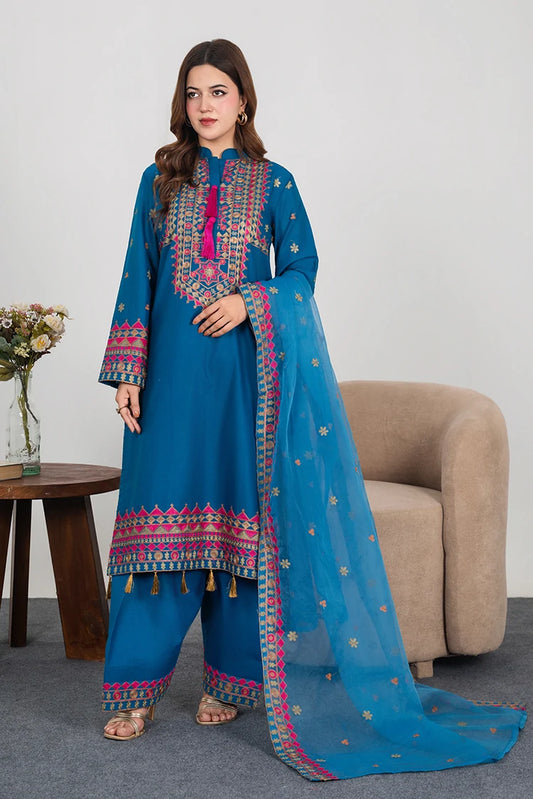 Gulle Eida - 3 Piece Kurta Set - Bluish Beauty