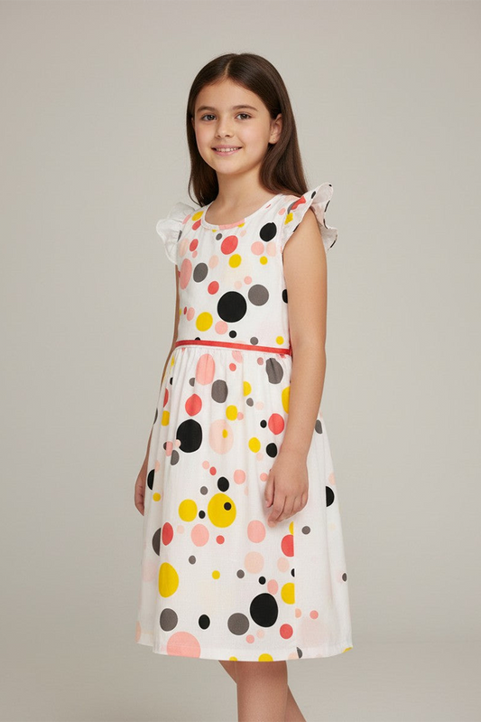 Ixample - White Multi Colored Polka Dot Dress