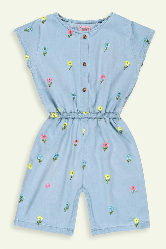 Picture of Ixample - Girls Floral Embroidered Denim Playsuit - Available at Raja Sahib